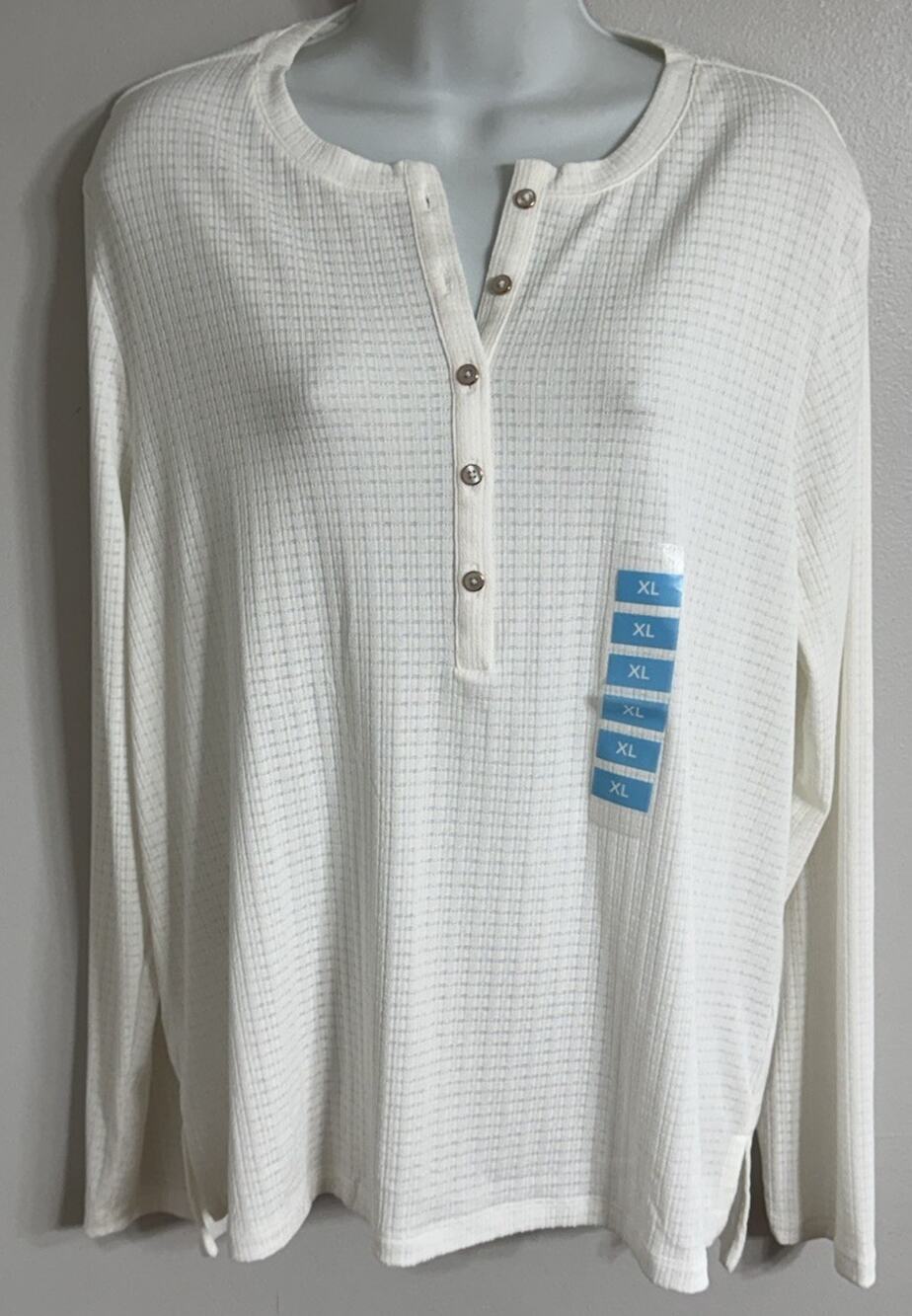 Gloria Vanderbilt Shirt Women XL waffle knit 
Henley Long Sleeve Stretch NEW